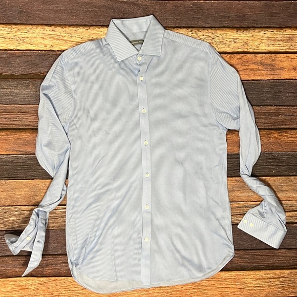 Michael Kors Shirt Mens Blue Casual Button Down Slim Fit Collar Long Sleeve - Picture 1 of 5